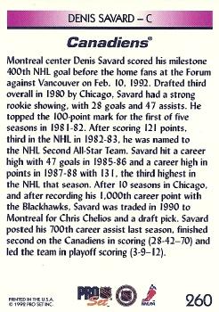 1992-93 Pro Set #260 Denis Savard Back
