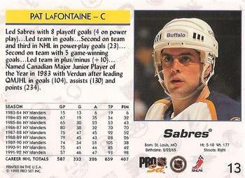 1992-93 Pro Set #13 Pat LaFontaine Back