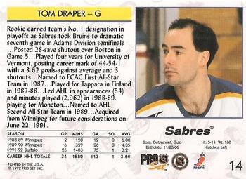 1992-93 Pro Set #14 Tom Draper Back