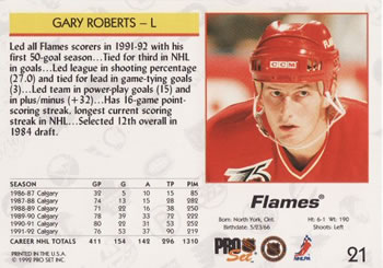 1992-93 Pro Set #21 Gary Roberts Back