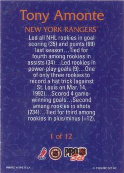 1992-93 Pro Set - Rookie Goal Leaders #1 Tony Amonte Back