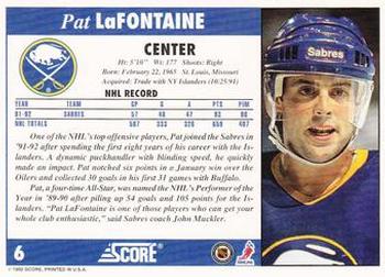 1992-93 Score #6 Pat LaFontaine Back