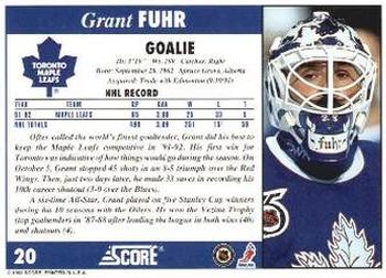 1992-93 Score #20 Grant Fuhr Back