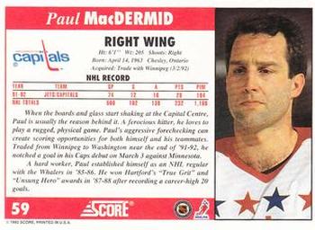 1992-93 Score #59 Paul MacDermid Back