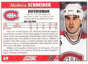 1992-93 Score #69 Mathieu Schneider Back