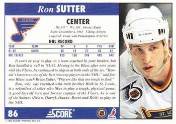 1992-93 Score #86 Ron Sutter Back