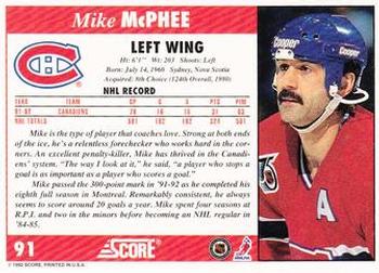 1992-93 Score #91 Mike McPhee Back