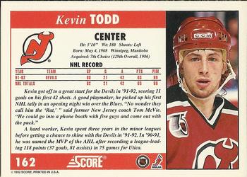 1992-93 Score #162 Kevin Todd Back
