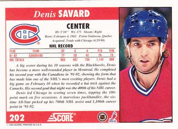 1992-93 Score #202 Denis Savard Back