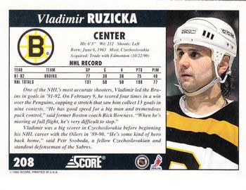 1992-93 Score #208 Vladimir Ruzicka Back