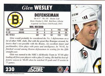 1992-93 Score #230 Glen Wesley Back