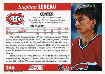 1992-93 Score #246 Stephan Lebeau Back