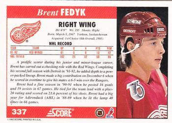 1992-93 Score #337 Brent Fedyk Back