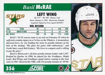 1992-93 Score #356 Basil McRae Back
