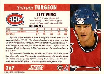 1992-93 Score #367 Sylvain Turgeon Back