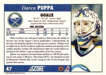 1992-93 Score #47 Daren Puppa Back