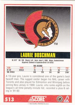 1992-93 Score #513 Laurie Boschman Back
