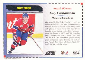 1992-93 Score #524 Guy Carbonneau Back