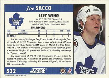 1992-93 Score #532 Joe Sacco Back