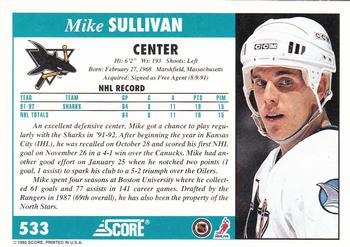 1992-93 Score #533 Mike Sullivan Back