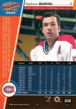 1999-00 Pacific - Gold #208 Stephane Quintal Back