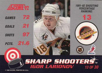 1992-93 Score - Sharp Shooters #13 Igor Larionov Back