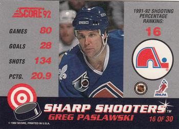 1992-93 Score - Sharp Shooters #16 Greg Paslawski Back