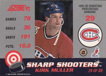 1992-93 Score - Sharp Shooters #29 Kirk Muller Back