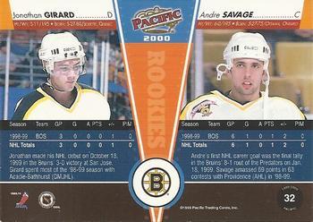 1999-00 Pacific - Ice Blue #32 Jonathan Girard / Andre Savage Back