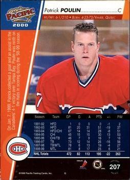 1999-00 Pacific - Ice Blue #207 Patrick Poulin Back