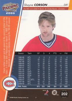 1999-00 Pacific - Red #202 Shayne Corson Back