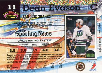 1992-93 Stadium Club #11 Dean Evason Back