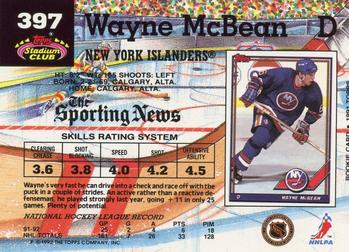 1992-93 Stadium Club #397 Wayne McBean Back