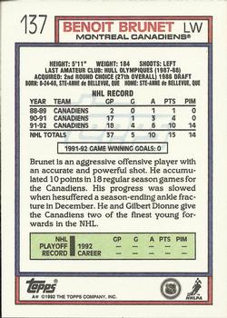 1992-93 Topps #137 Benoit Brunet Back