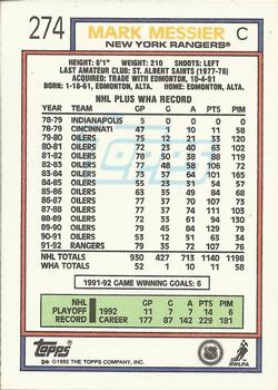 1992-93 Topps #274 Mark Messier Back