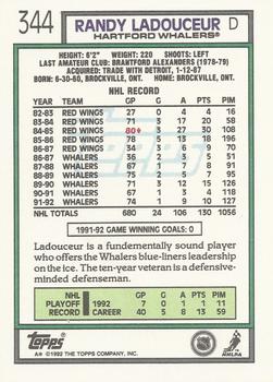1992-93 Topps #344 Randy Ladouceur Back