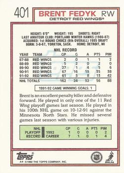1992-93 Topps #401 Brent Fedyk Back