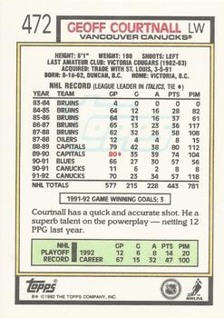 1992-93 Topps #472 Geoff Courtnall Back