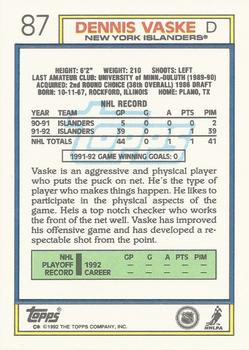1992-93 Topps #87 Dennis Vaske Back