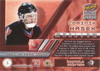 1999-00 Pacific Paramount - Hall of Fame Bound #3 Dominik Hasek Back