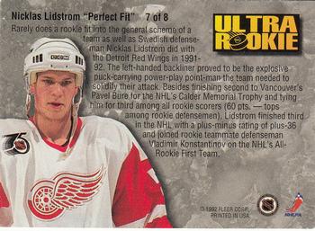 1992-93 Ultra - Ultra Rookies #7 Nicklas Lidstrom Back