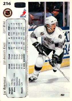 1992-93 Upper Deck #216 Luc Robitaille Back