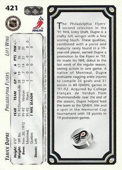 1992-93 Upper Deck #421 Yanick Dupre Back