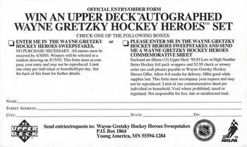 1992-93 Upper Deck #NNO Wayne Gretzky Hockey Heroes Sweepstakes / Sheet Offer Front