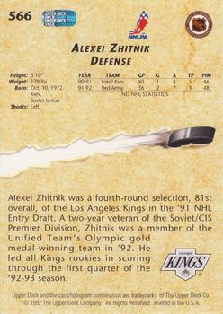 1992-93 Upper Deck #566 Alexei Zhitnik Back