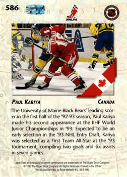 1992-93 Upper Deck #586 Paul Kariya Back