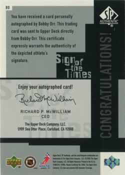 1999-00 SP Authentic - Sign of the Times #BO Bobby Orr Back
