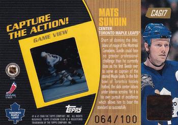 1999-00 Stadium Club - Capture the Action Game View #CAG17 Mats Sundin Back
