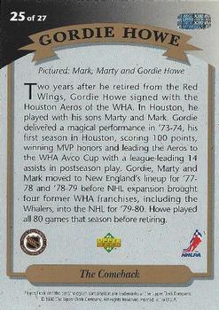 1992-93 Upper Deck - Hockey Heroes: Gordie Howe #25 Gordie Howe / Mark Howe / Marty Howe Back