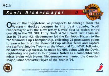 1992-93 Upper Deck - Ameri-Can Rookie Team Holograms #AC5 Scott Niedermayer Back